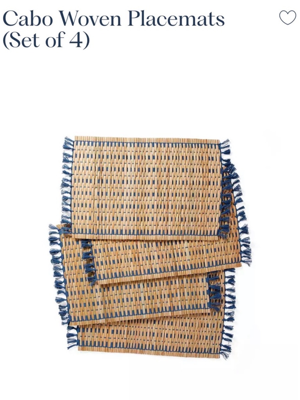 Serena & Lily Beige Woven Placemats with Royal Blue Fringe